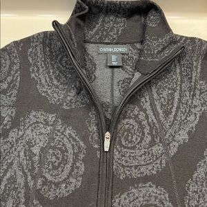 Cynthia Rowley Black Paisley Zip Front With Pockets Collared Tunic Sweater